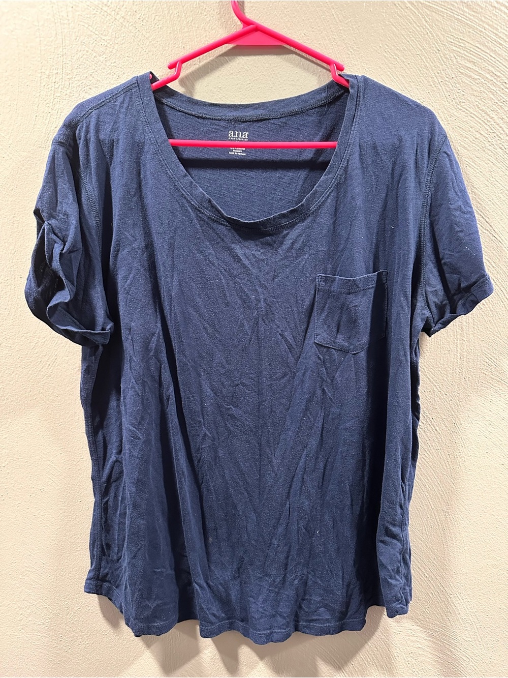 a.n.a Navy Relaxed Scoop Neck Short Sleeve Top with Chest Pocket